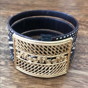 Tribal Weave Cuff Bracelet w/ Gold Plaque